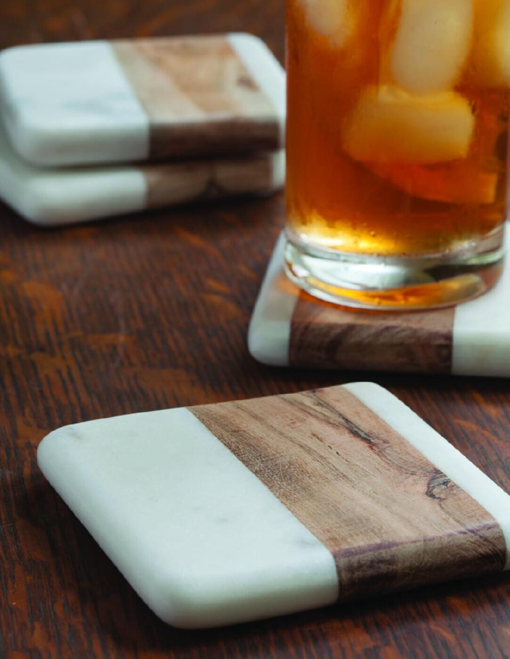 BE HOME - Coasters "White marble and Wood" | De Tafel Tienen